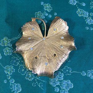 Coro Gold Leaf Brooch/Pin with Rhinestones